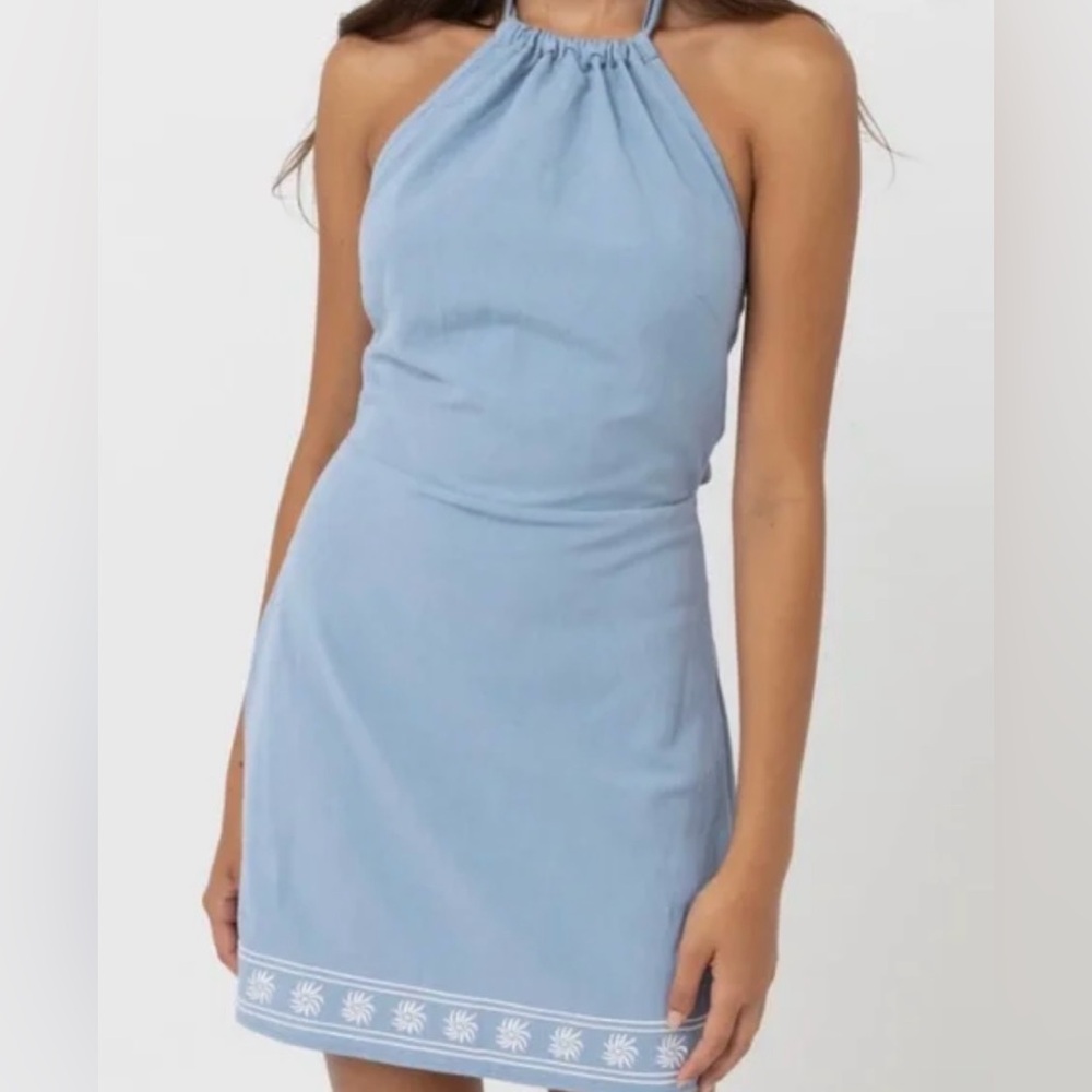 Rhythm mini halter dress with embroidery.